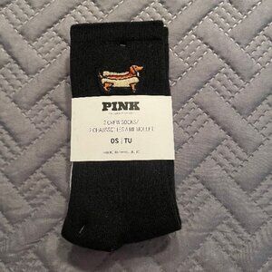 🤑🤑 PART OF ANY 3 FOR $10🤑 VS PINK CREW SOCKS - NWT - 2 PACK OF WEINER DOG -